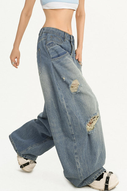 Simple American Style Loose Wash Jeans