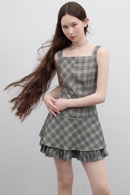Vintage Checkered Skirt Dress