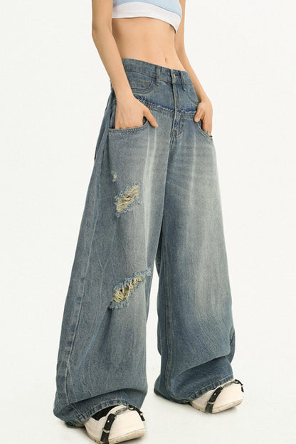 Simple American Style Loose Wash Jeans