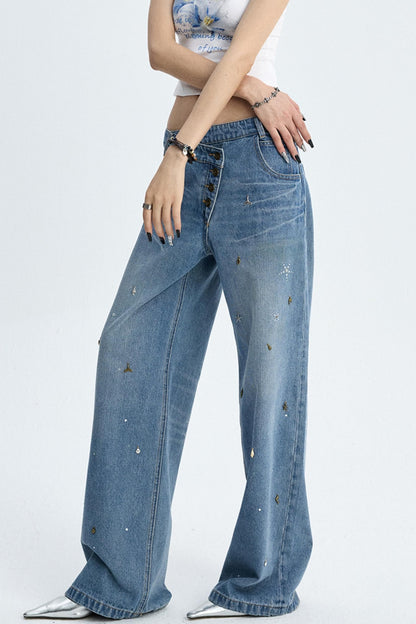 Diamond Blue Wide-leg Jeans
