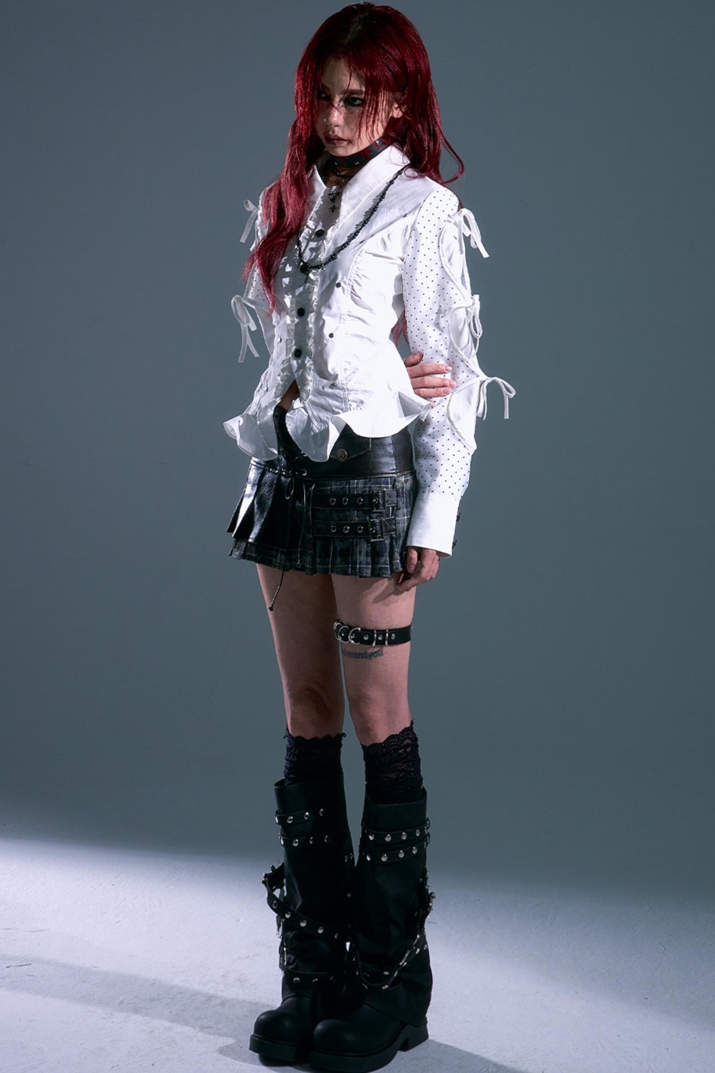 Punk Vintage Leather Pleated A-Line Skirt