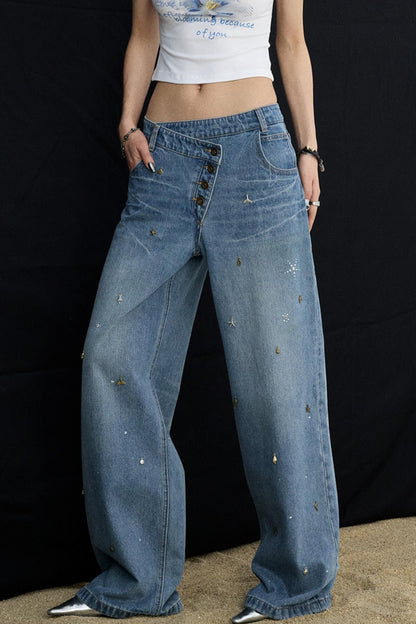Diamond Blue Wide-leg Jeans