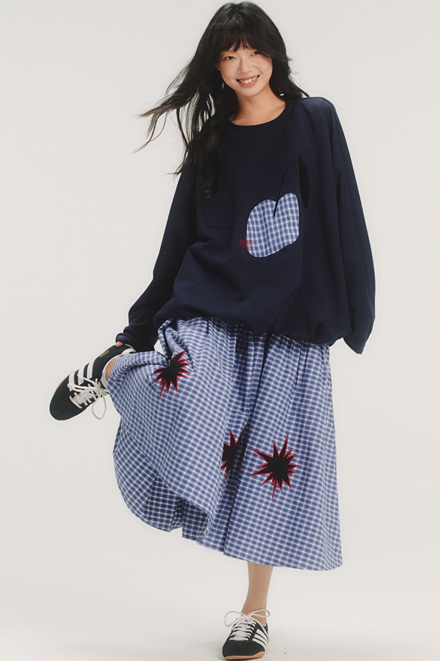 Geometric Pattern Plaid Midi Skirt