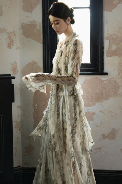 Snake Print A-line Skirt Set-Up