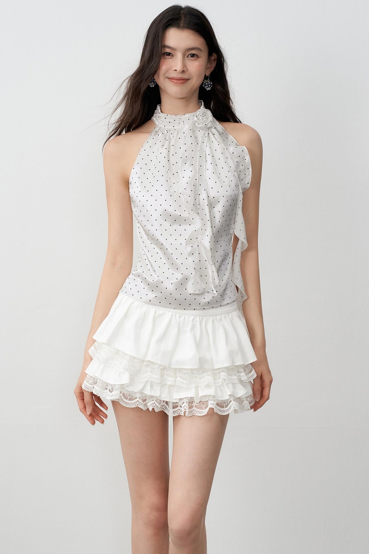 High Satin Polka Dot Rose Halterneck Camisole Top