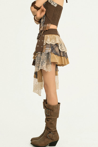 Wandering Plaid Lace Skirt