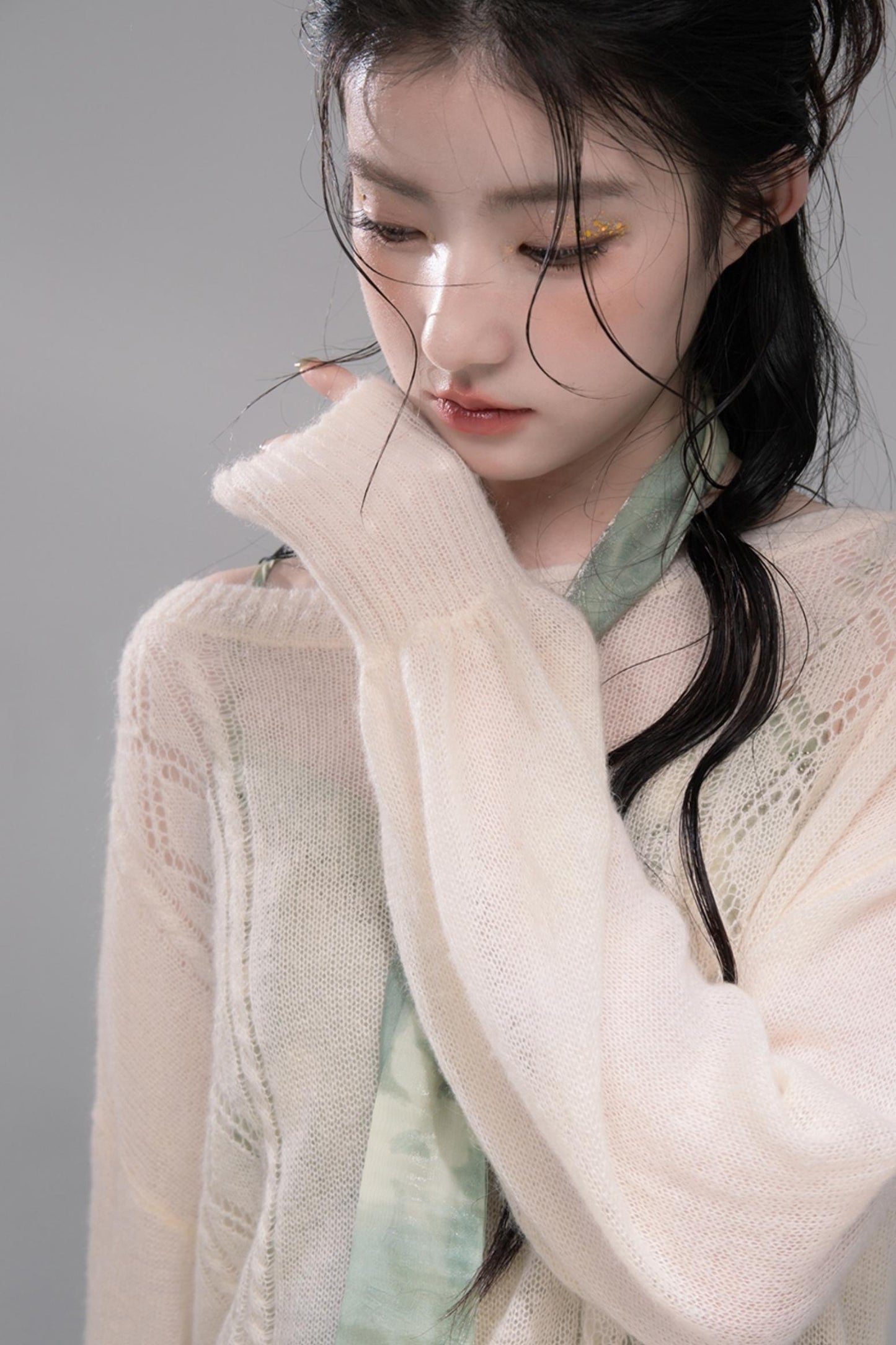 Soft Mist Bat Sleeve Sweater