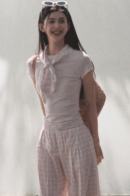 Plaid Linen Suspenders Set-Up