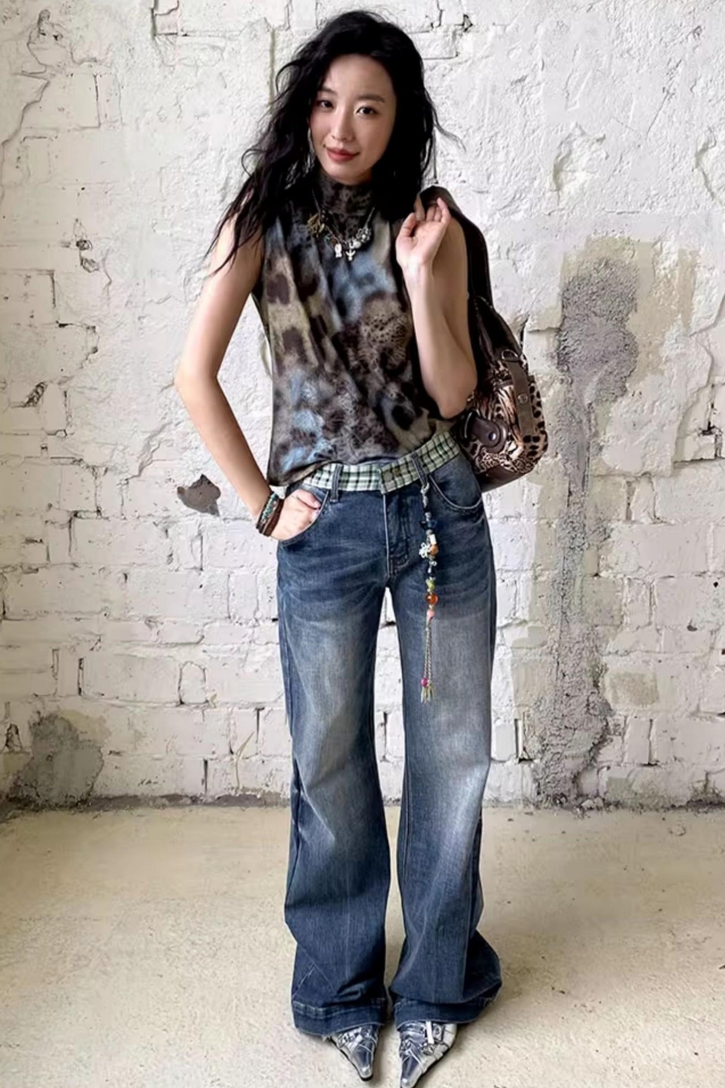 Plaid Denim Trousers