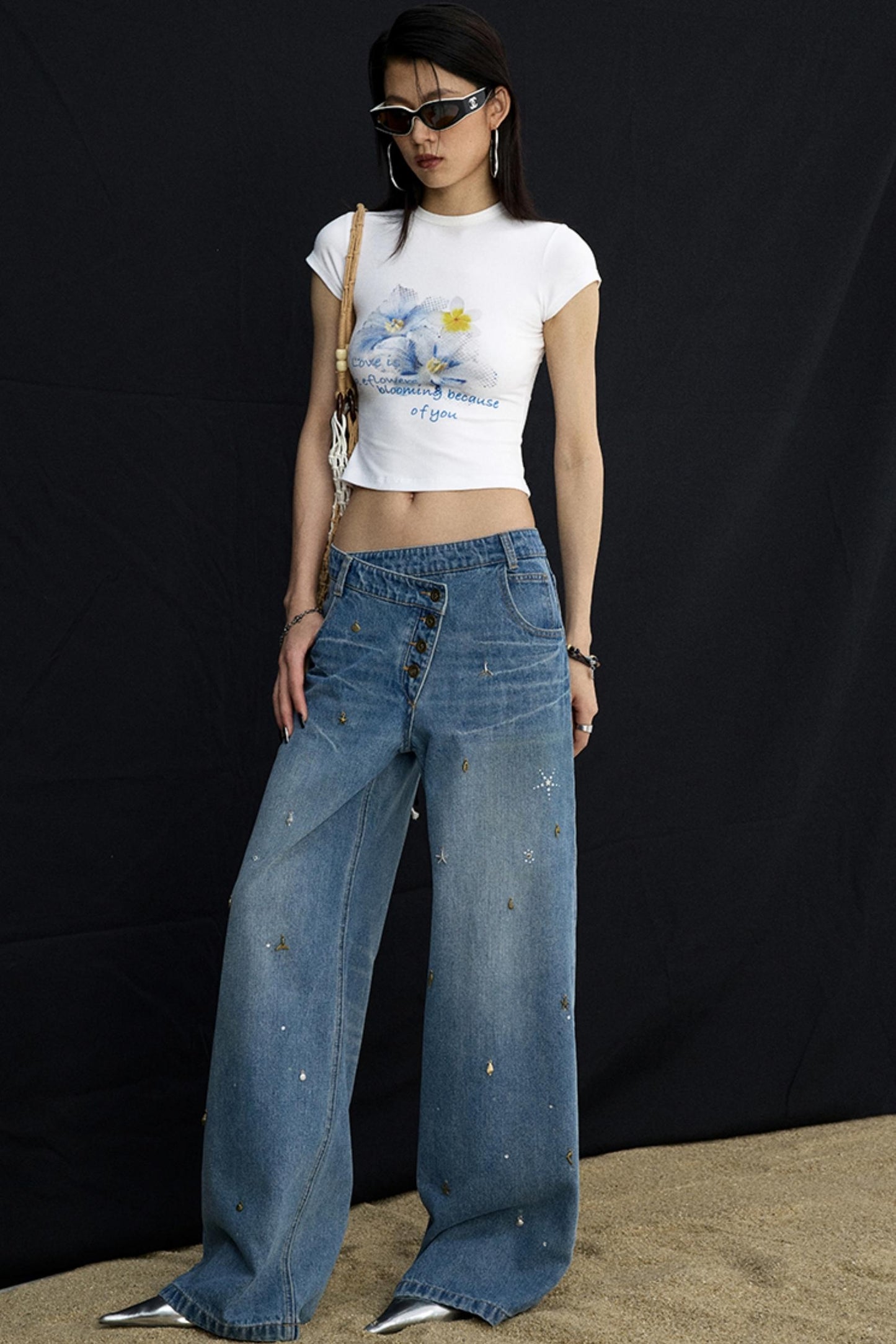 Diamond Blue Wide-leg Jeans