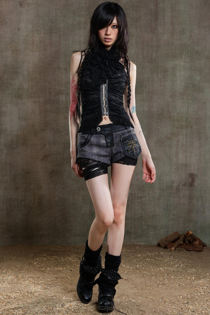 Necklace Accessory Multi-Ruched Lace Halter Top Set