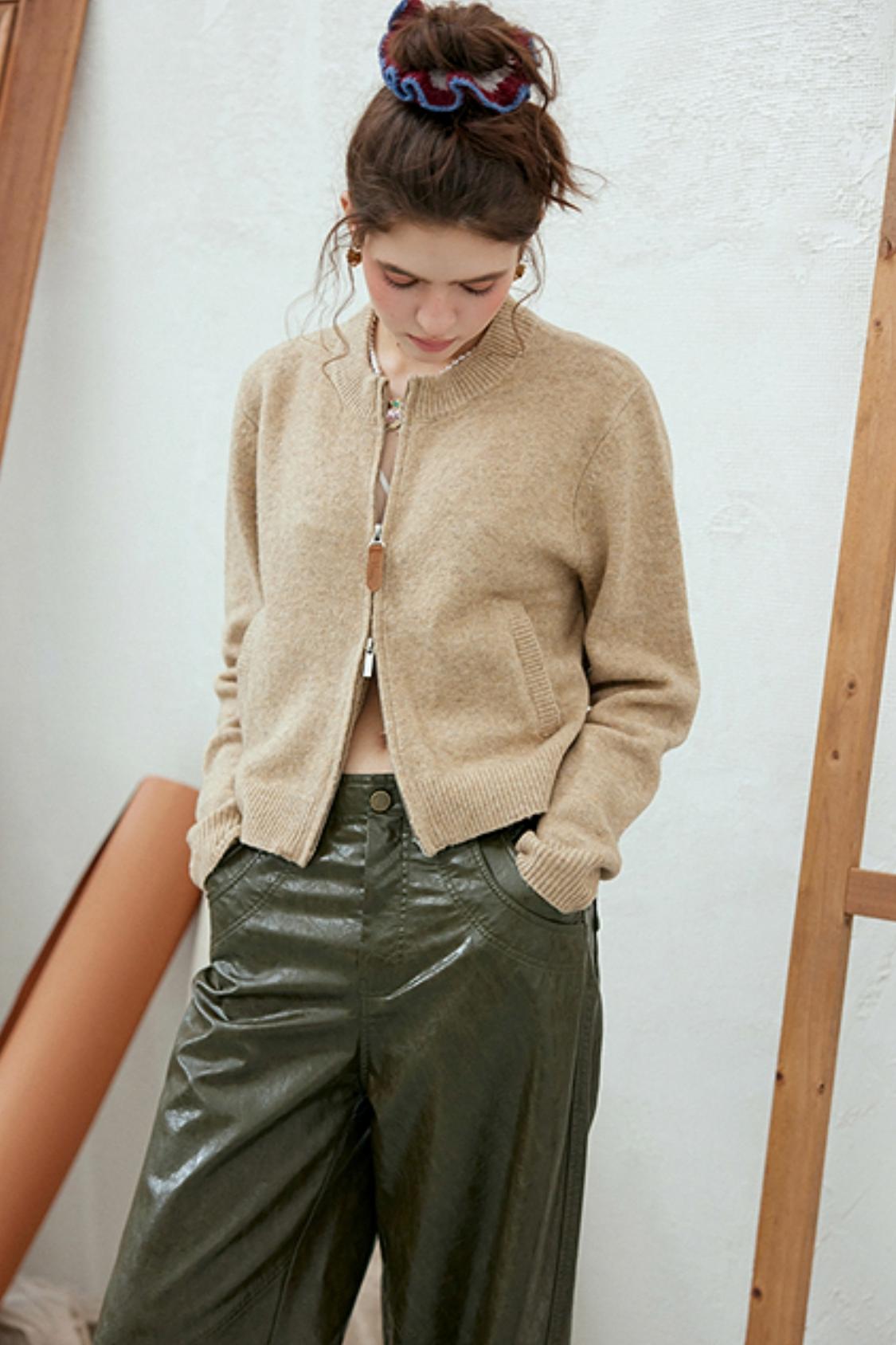 Camel Wool Knit Cardigan