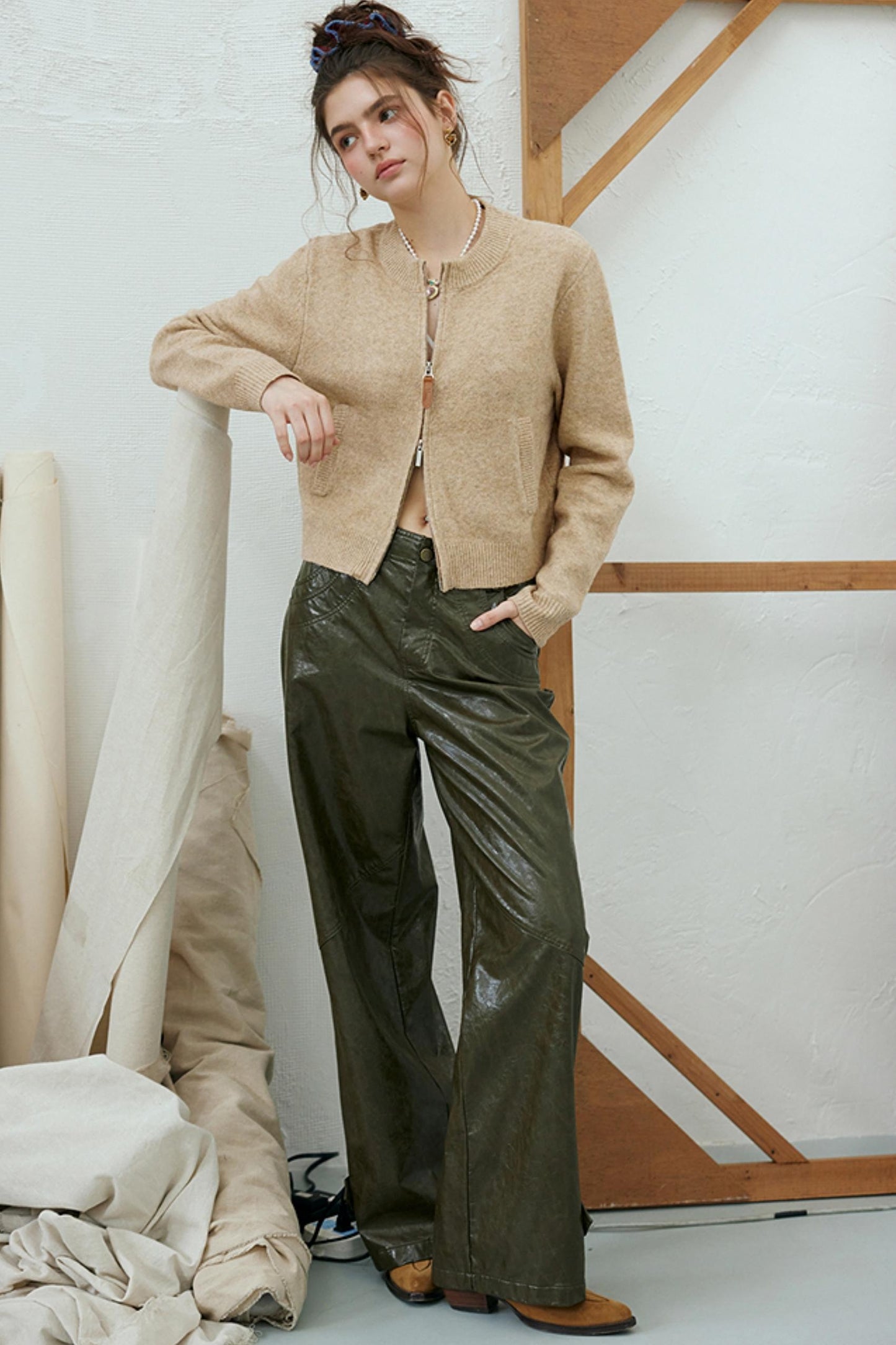 Camel Wool Knit Cardigan