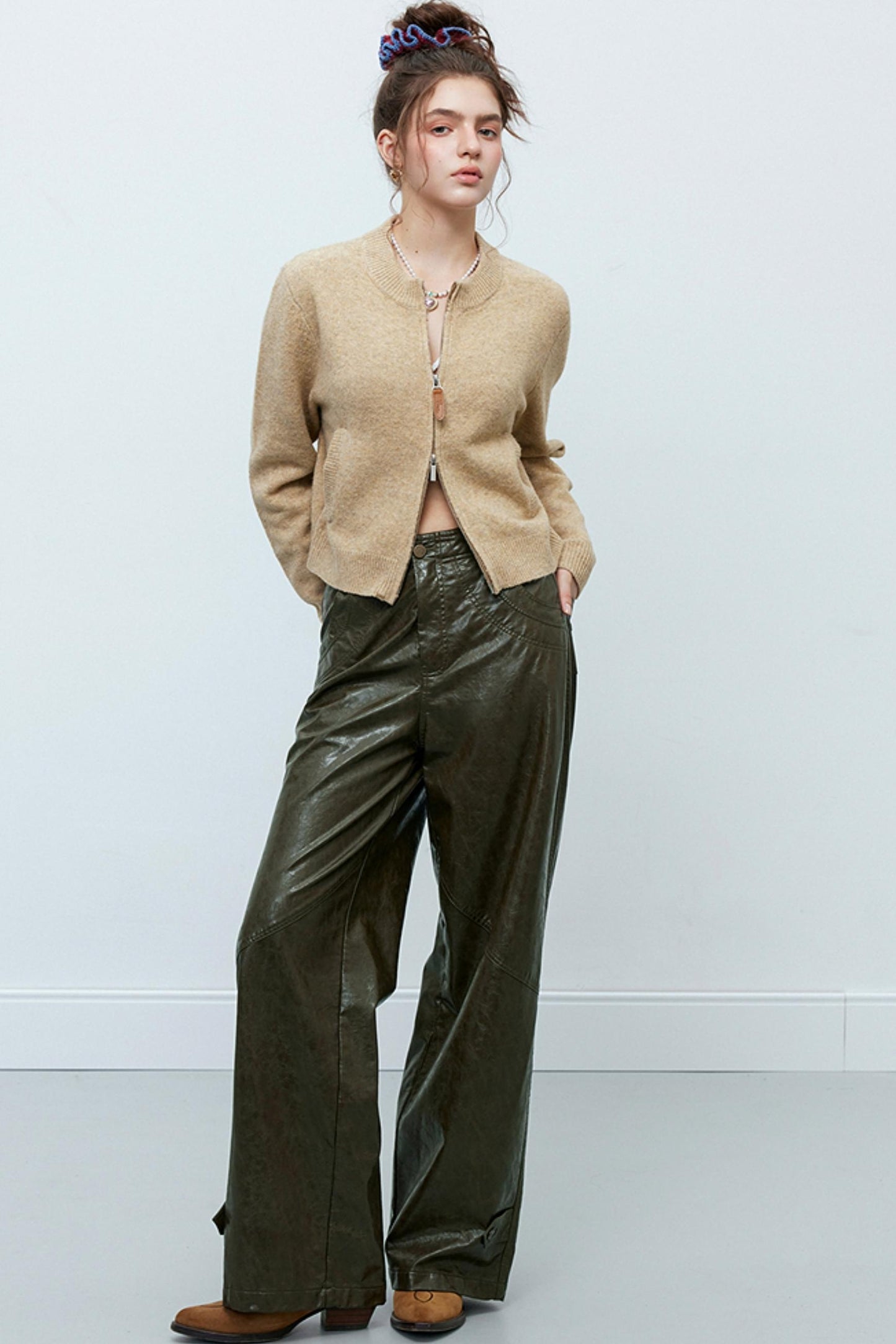 Camel Wool Knit Cardigan