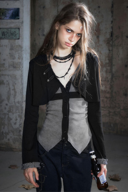 Two-Tone Long Sleeve Hooded Top