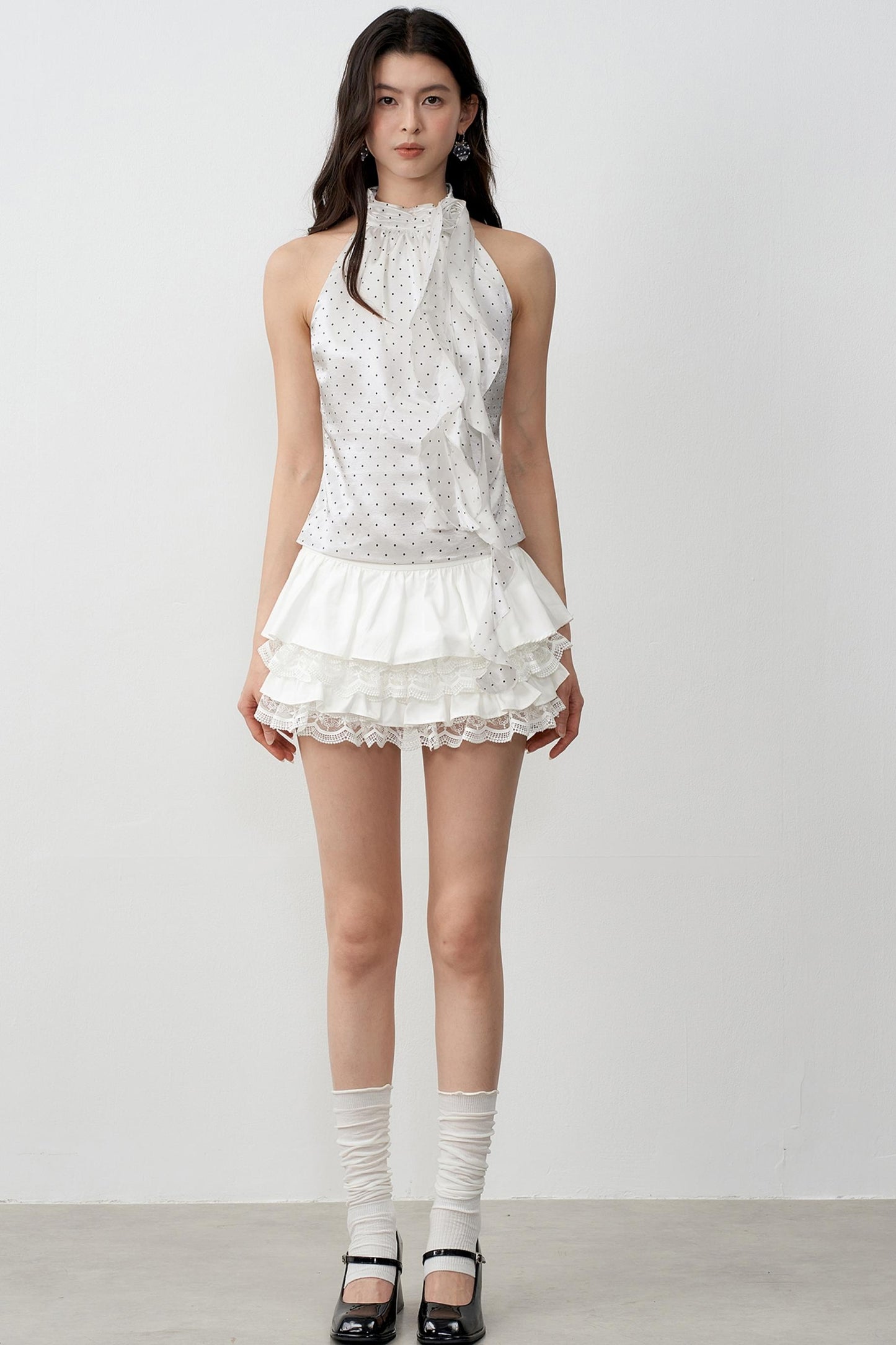 High Satin Polka Dot Rose Halterneck Camisole Top