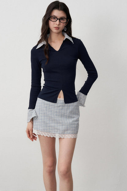 Navel Flowing Slim T-Shirt