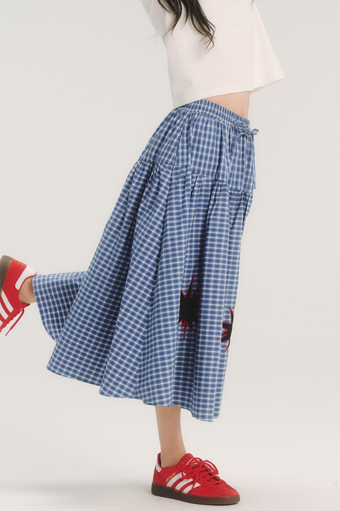 Geometric Pattern Plaid Midi Skirt