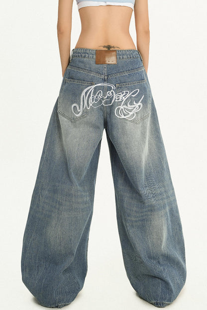 Simple American Style Loose Wash Jeans