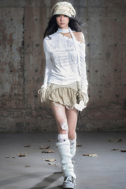 Cross-Print Knit Long Sleeve T-Shirt