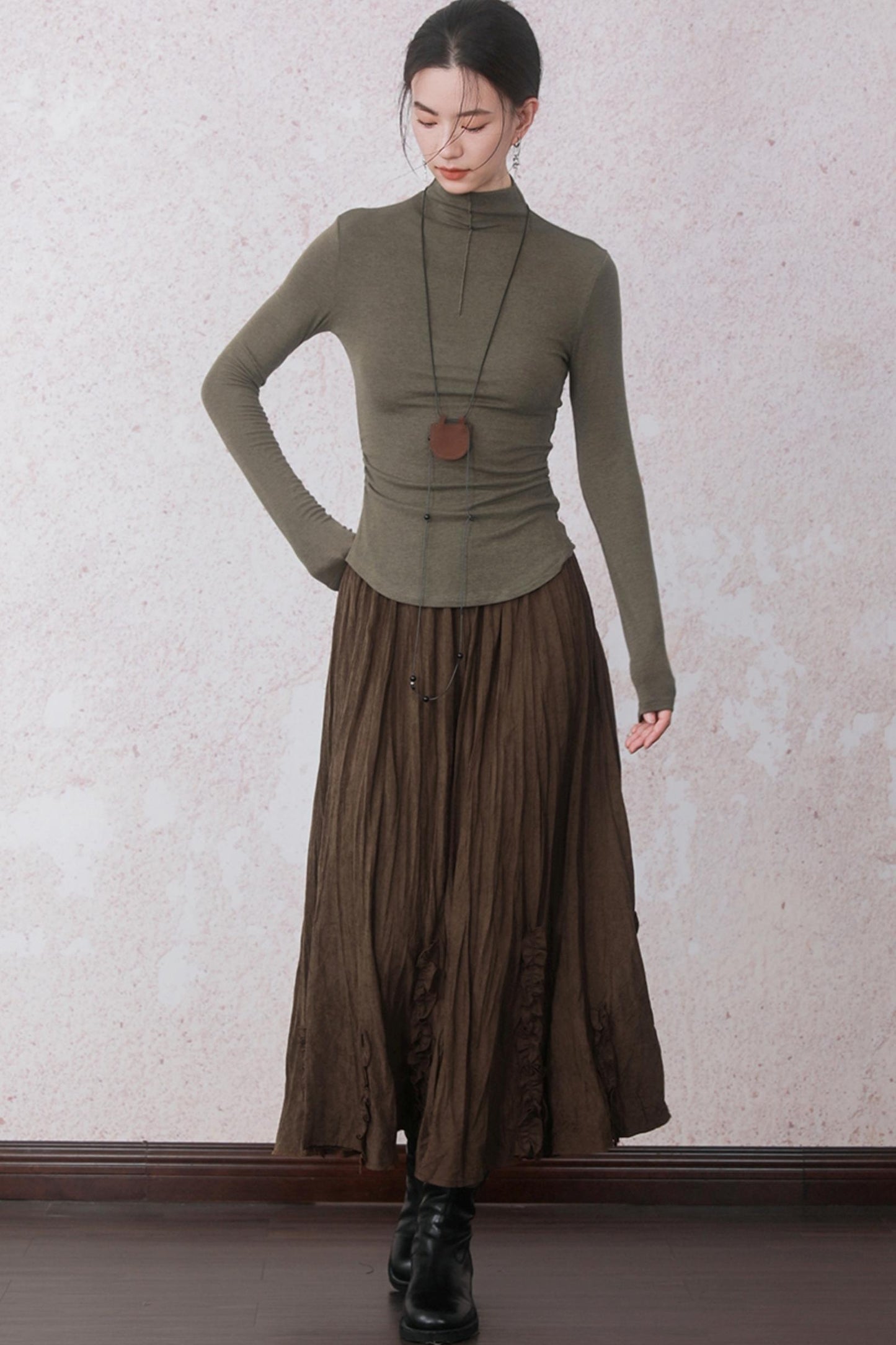 Three-dimensional Warm Semi-Turtleneck T-shirt