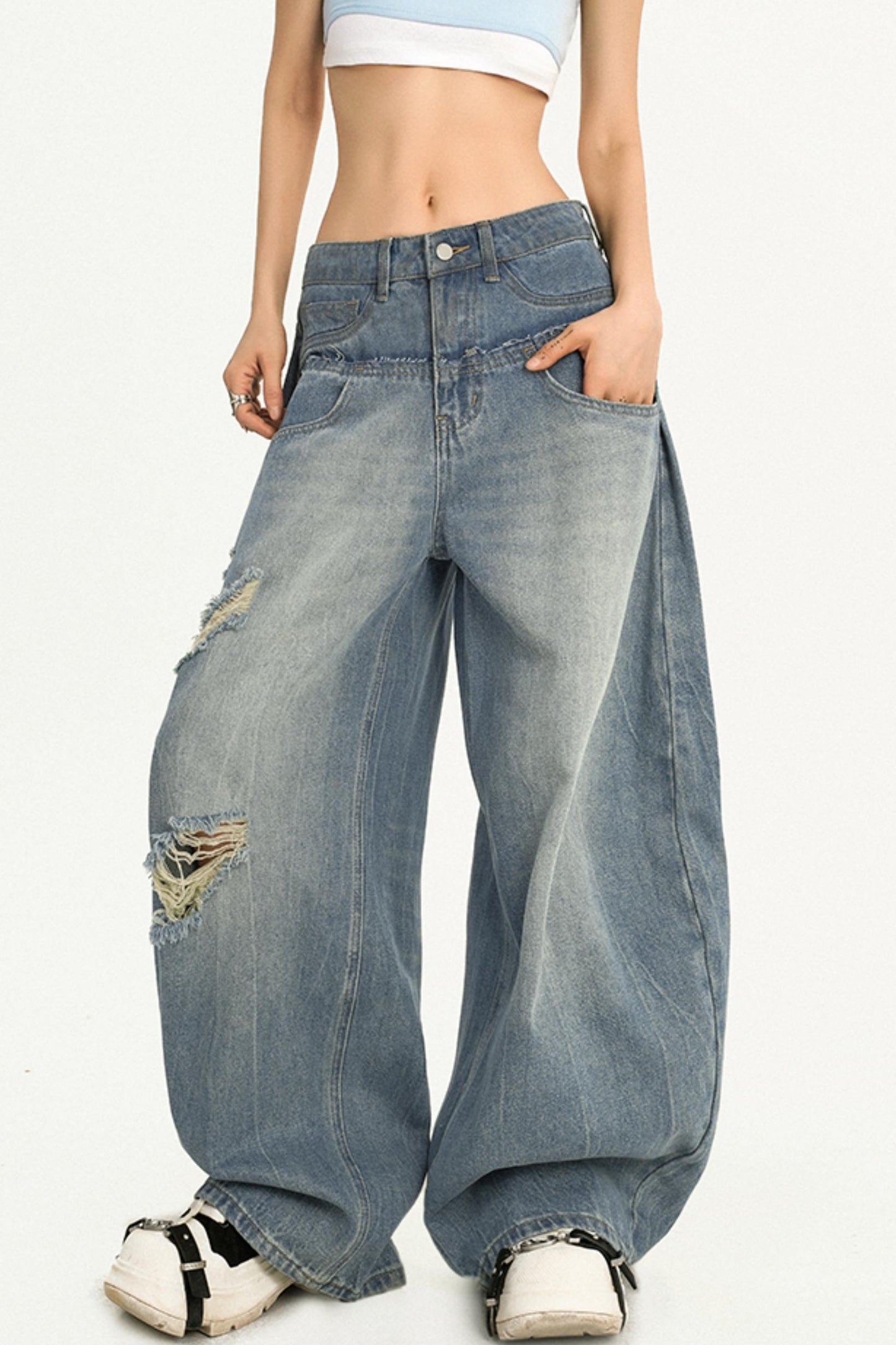 Simple American Style Loose Wash Jeans