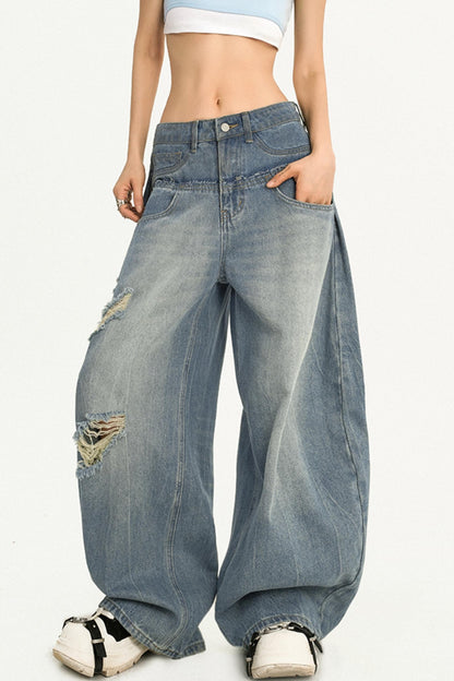 Simple American Style Loose Wash Jeans