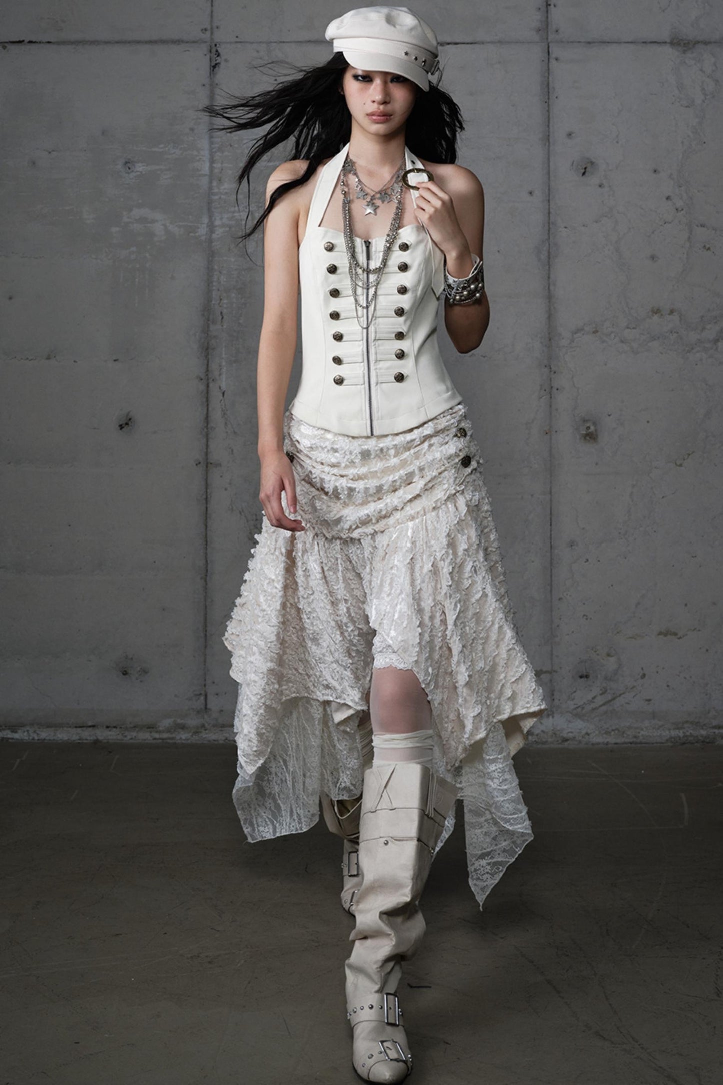 Velvet Irregular Check Bandeau Dress