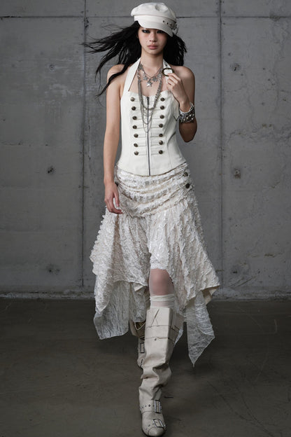 Velvet Irregular Check Bandeau Dress