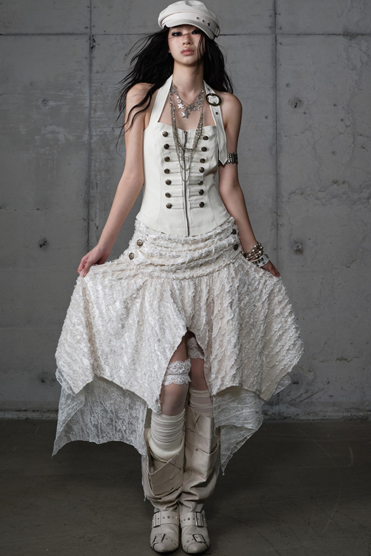 Velvet Irregular Check Bandeau Dress