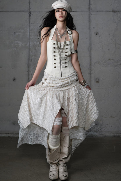 Velvet Irregular Check Bandeau Dress