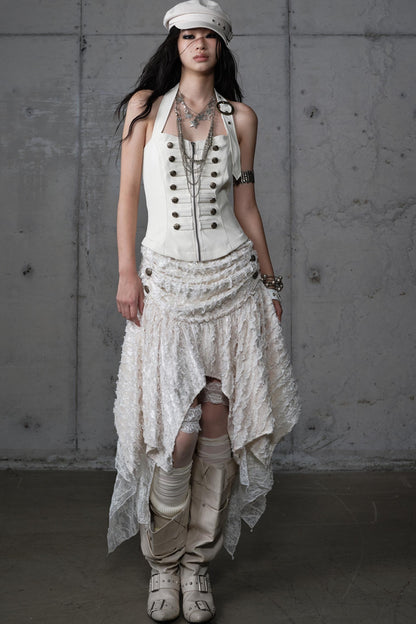 Velvet Irregular Check Bandeau Dress