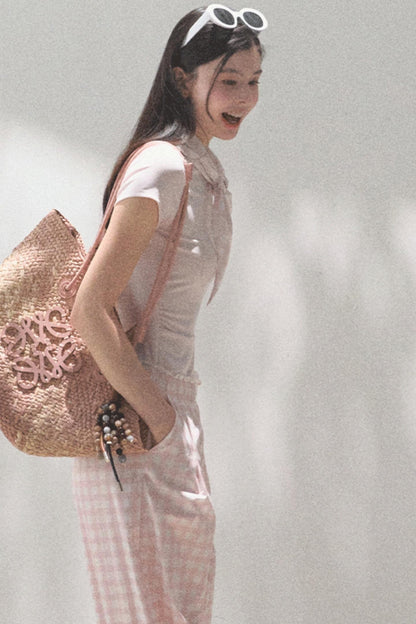 Plaid Linen Suspenders Set-Up