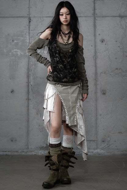 Irregular Leaky Leg Skirt