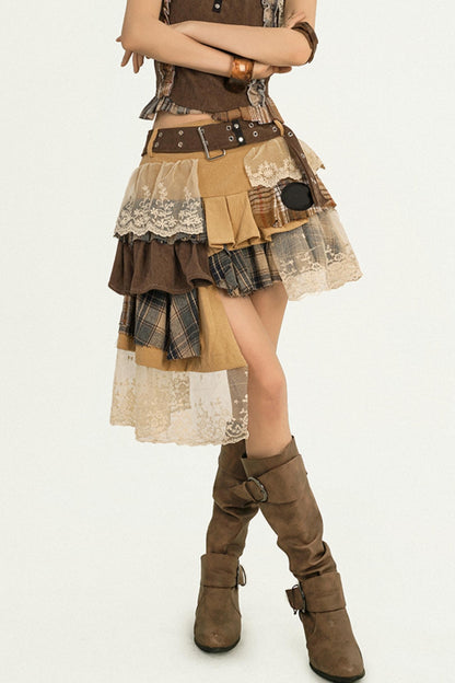 Wandering Plaid Lace Skirt