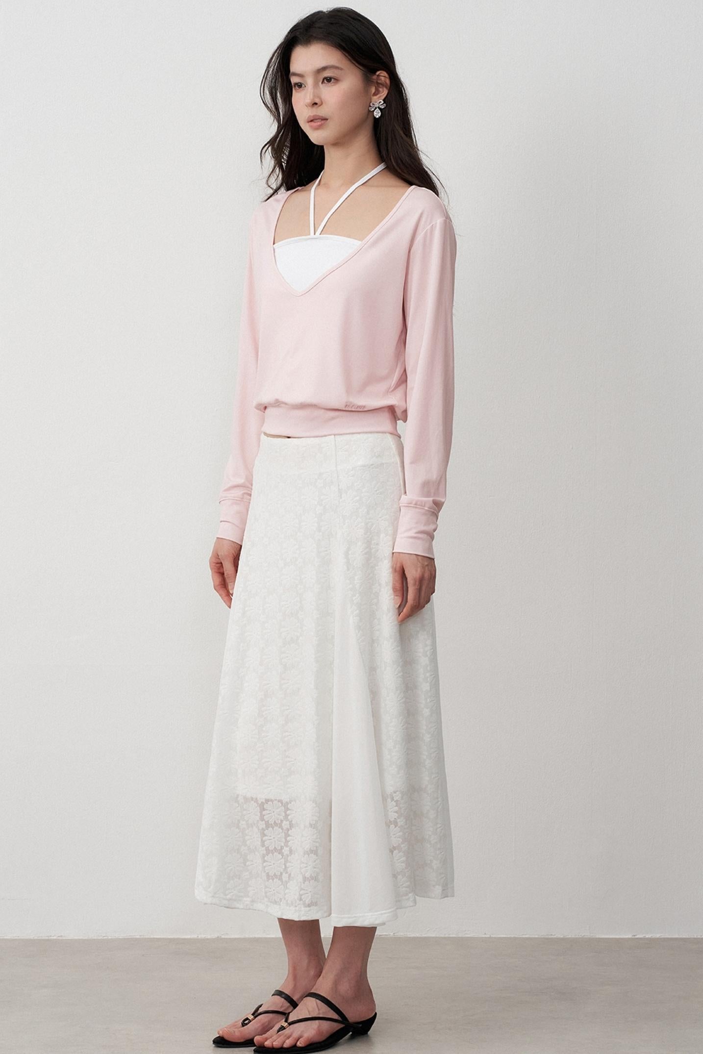 Lightweight Jacquard A-Line Midi Skirt