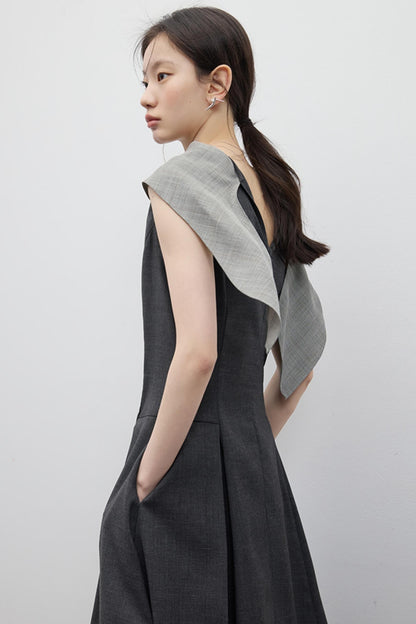 Gray Pleated Slim Fit Dress