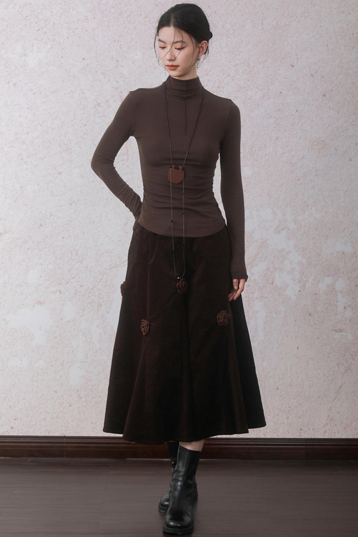 Three-dimensional Warm Semi-Turtleneck T-shirt