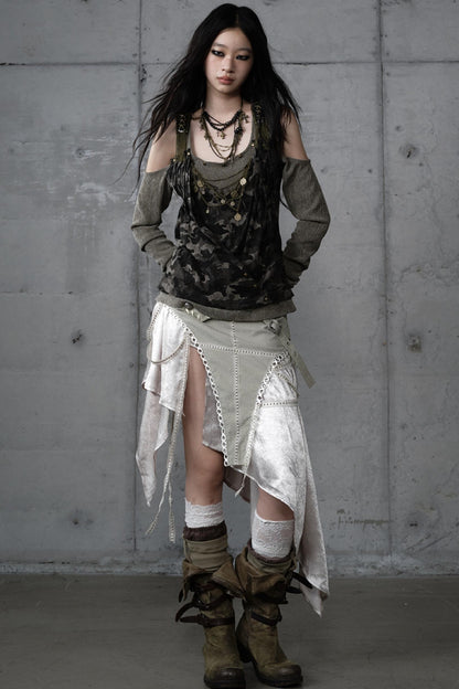 Irregular Leaky Leg Skirt