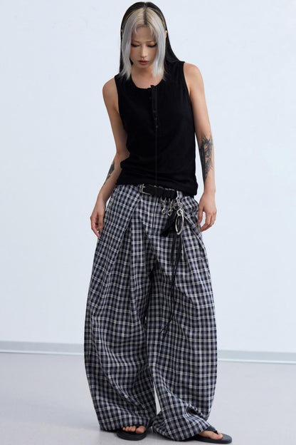 Plaid Wide-Leg Trousers