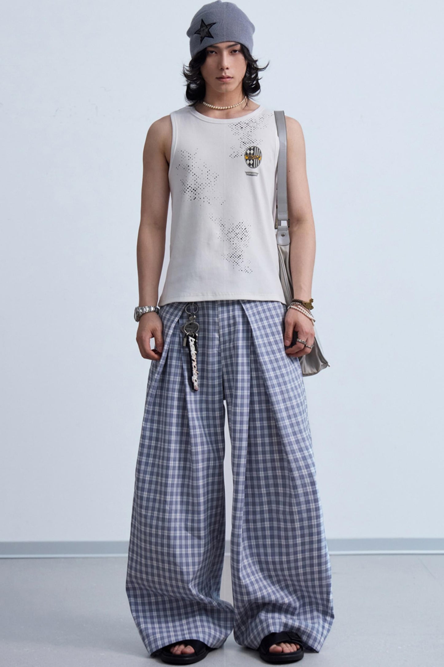 Plaid Wide-Leg Trousers