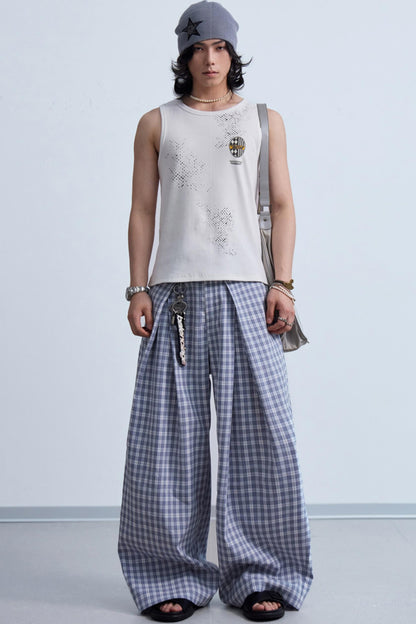 Plaid Wide-Leg Trousers