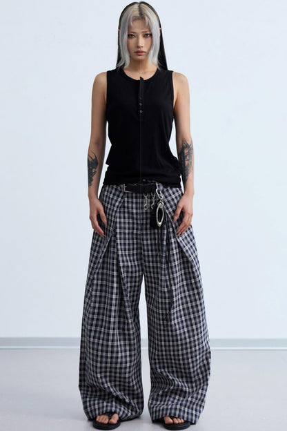 Plaid Wide-Leg Trousers