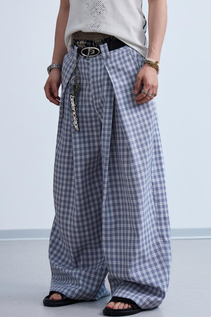 Plaid Wide-Leg Trousers