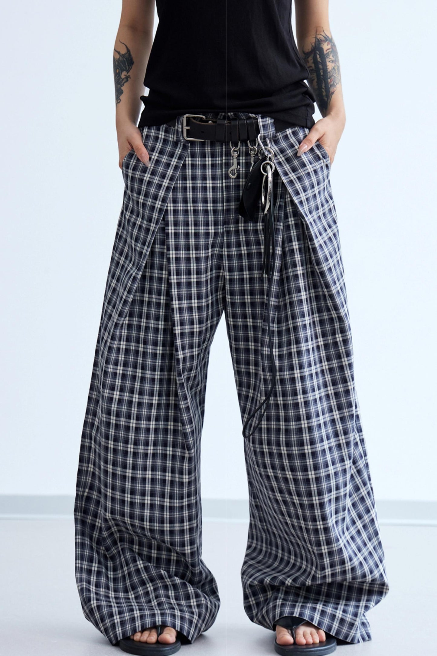 Plaid Wide-Leg Trousers