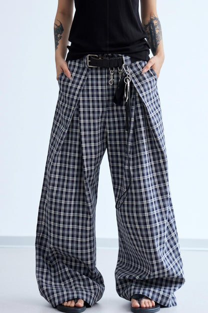 Plaid Wide-Leg Trousers