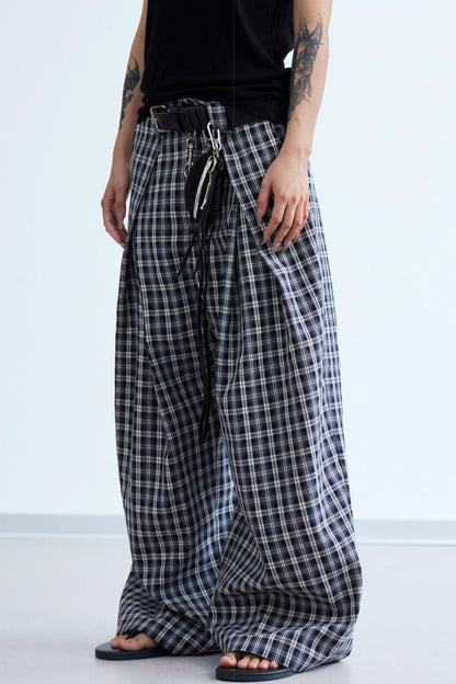 Plaid Wide-Leg Trousers