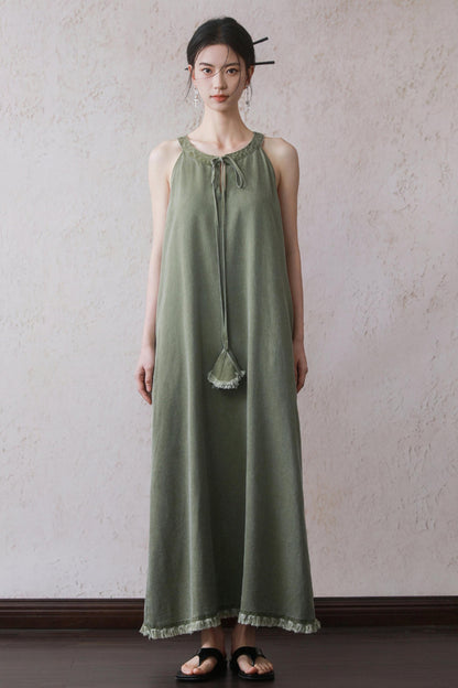 Green Tassel Tank Dress