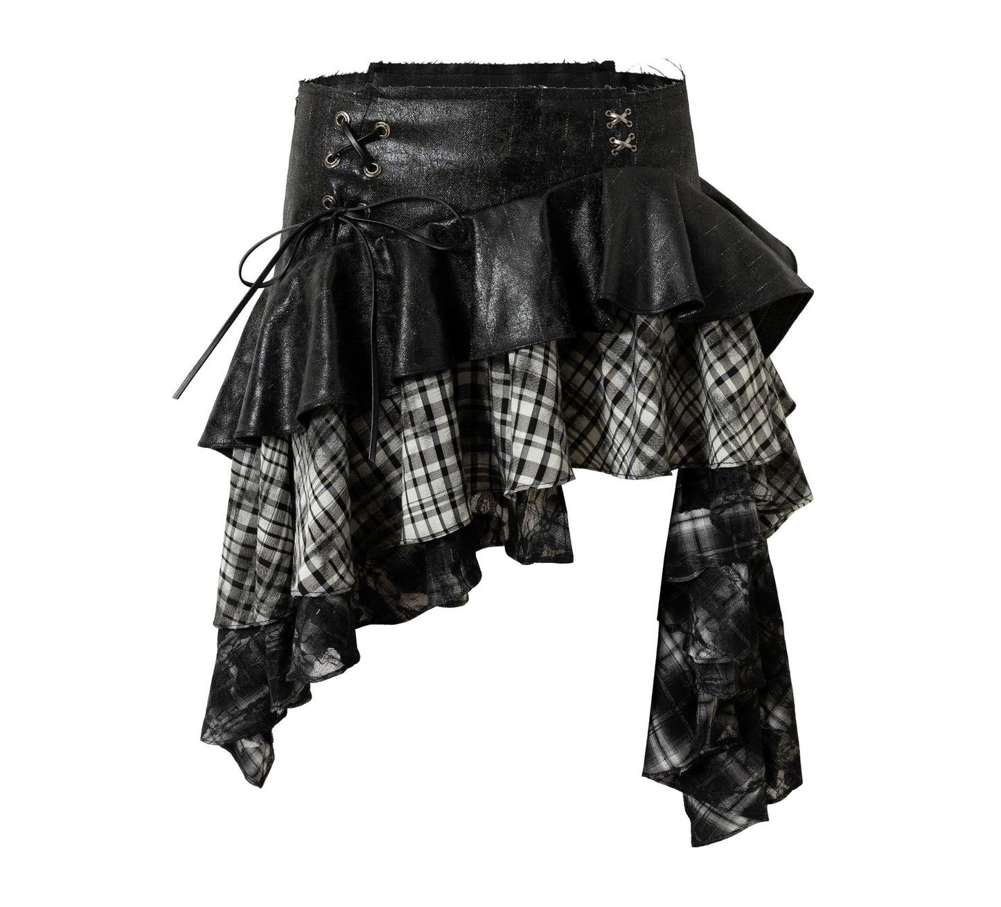 Dark Retro Plaid Leather Skirt
