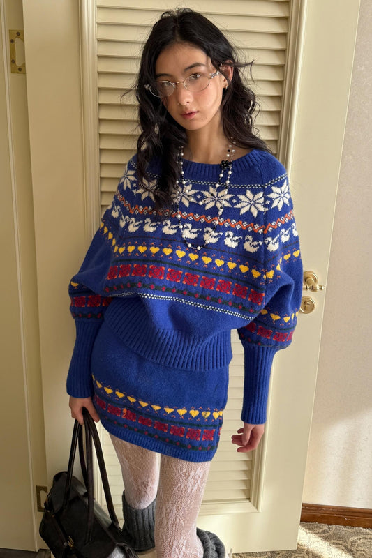 One-Shoulder Jacquard Sweater Set-Up